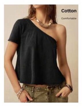 Asymmetric One-Shoulder Black Crop Top for Women